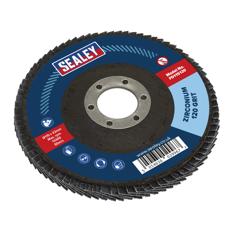 Flap Disc Zirconium Ø115mm Ø22mm Bore 120Grit
