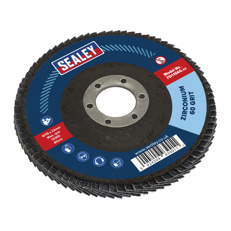 Flap Disc Zirconium Ø115mm Ø22mm Bore 60Grit
