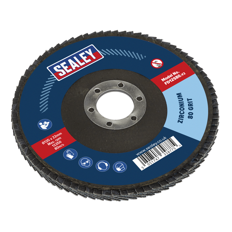 Flap Disc Zirconium Ø125mm Ø22mm Bore 80Grit