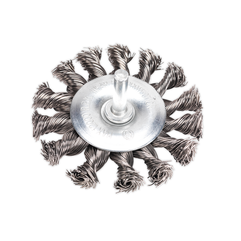 Twist Knot Wire Flat Brush Ø75mm with Ø6mm Shaft